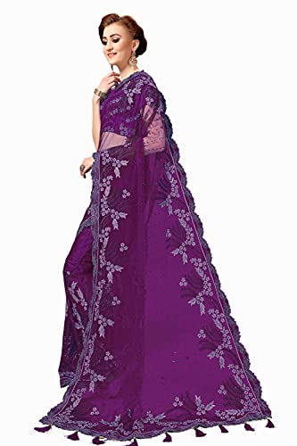 Nivah Fashion Women's Net Embroidery Saree with Blouse Piece