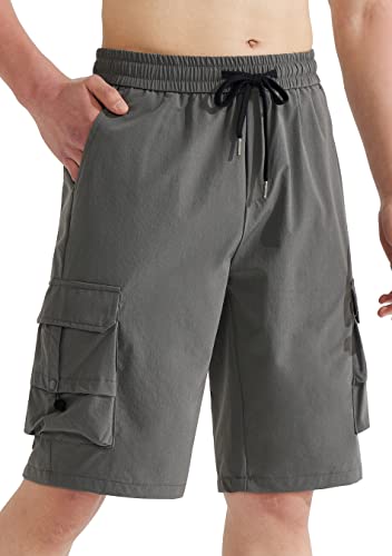 Mens Cargo 11 Inch Shorts for Hiking Golf Casual Athletic Quick Dry Ralaxed Fit Fishing Tactical Sports Shorts, Grey XXL