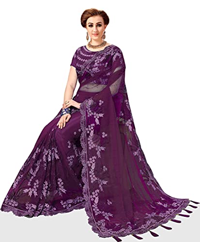 Nivah Fashion Women's Net Embroidery Saree with Blouse Piece