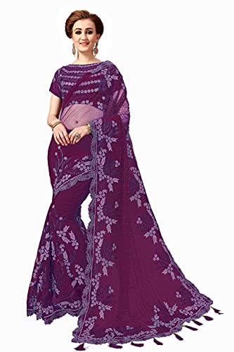 Nivah Fashion Women's Net Embroidery Saree with Blouse Piece