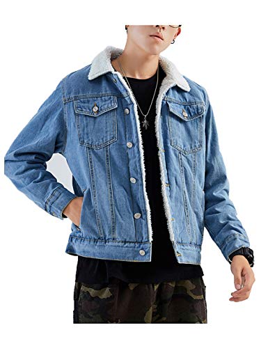 Omoone Men's  Lapel Sherpa Denim Trucker Jacket