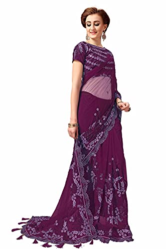 Nivah Fashion Women's Net Embroidery Saree with Blouse Piece