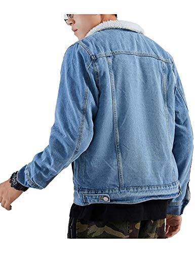 Omoone Men's  Lapel Sherpa Denim Trucker Jacket