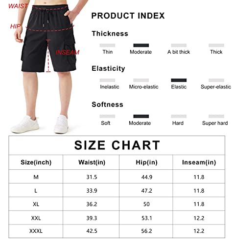 Mens Cargo 11 Inch Shorts for Hiking Golf Casual Athletic Quick Dry Ralaxed Fit Fishing Tactical Sports Shorts, Grey XXL