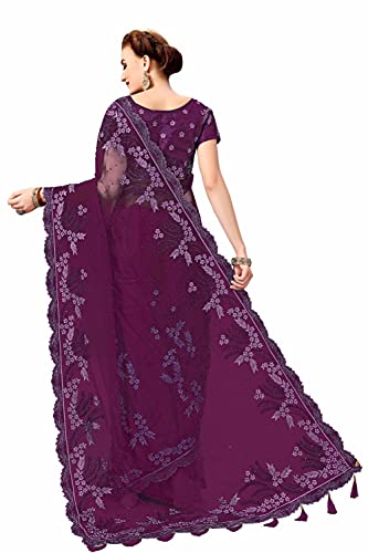 Nivah Fashion Women's Net Embroidery Saree with Blouse Piece