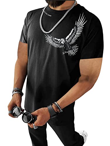 WDIRARA Men's Eagle Graphic Round Neck T-Shirt