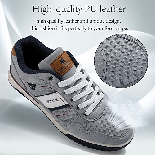 AX BOXING Mens Casual Shoes Comfortable PU Leather Fashion Sneakers Breathable Low-Top Walking Shoes(Grey, Size_9)