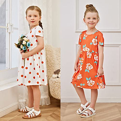 Girl Floral Skater PATPAT Toddler Multipack Dresses 2/3 Pack Spring Polka Dots Short Sleeve Priness A-line Dress