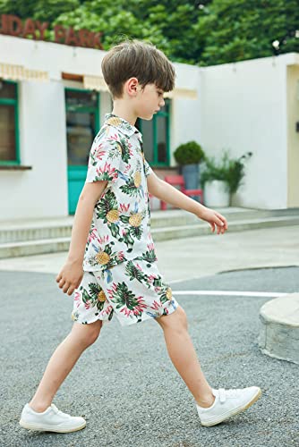 Big Boys Button Down Hawaiian Shirts Elastic Waist Cute Flower Shorts