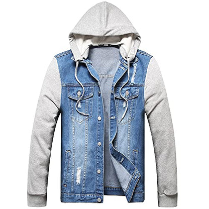 LZLER Hoodie Jean Casual Slim Fit Jacket for Men