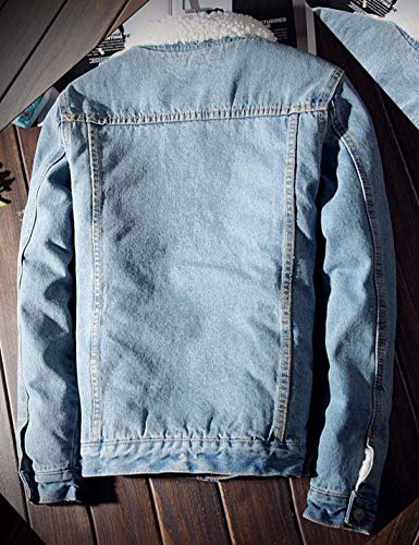 Omoone Men's  Lapel Sherpa Denim Trucker Jacket