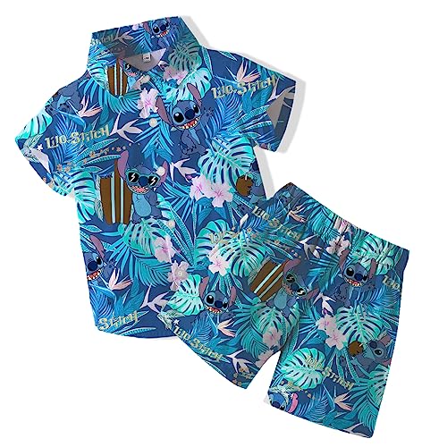 Boys Hawaiian T-shirt and Short Set Summer Luau Outfit Kids 2 Piece Clothes Set for 9-10Y Kids