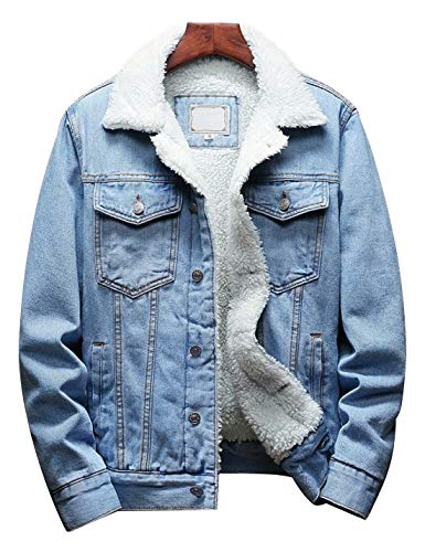 Omoone Men's  Lapel Sherpa Denim Trucker Jacket