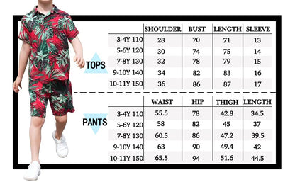 Big Boys Button Down Hawaiian Shirts Elastic Waist Cute Flower Shorts